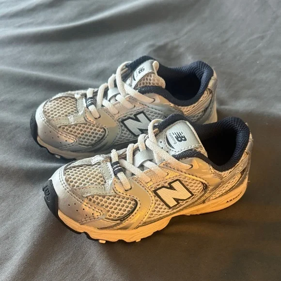 New Balance Kids' Silver and Navy Sneakers - Picture 2 of 4